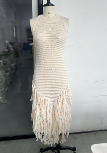 2025 Women's New Sexy Sleeveless Knitted Tweed Long Dress HZ0628